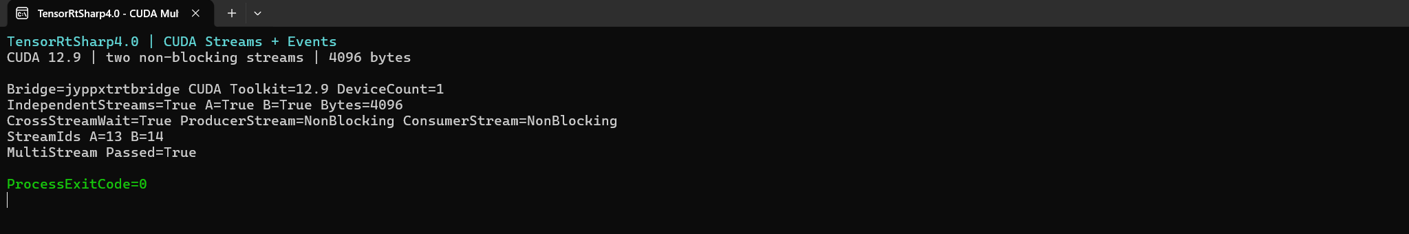 CUDA MultiStream 示例真实 Windows Terminal 运行窗口