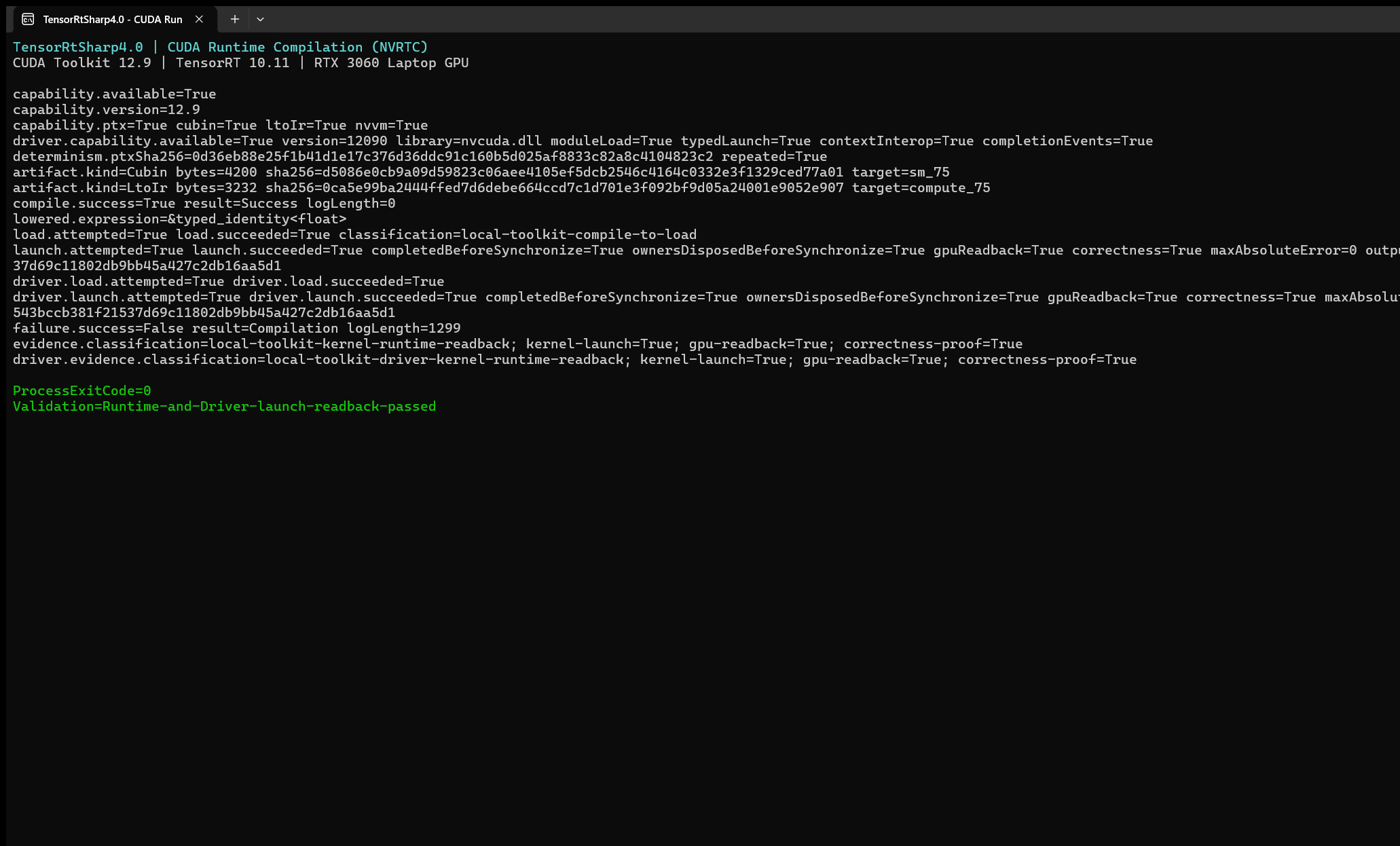 CUDA RTC 示例真实 Windows Terminal 运行窗口